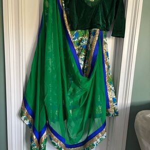 Designer Green floral new lehenga with large size blouse with long Dupetta